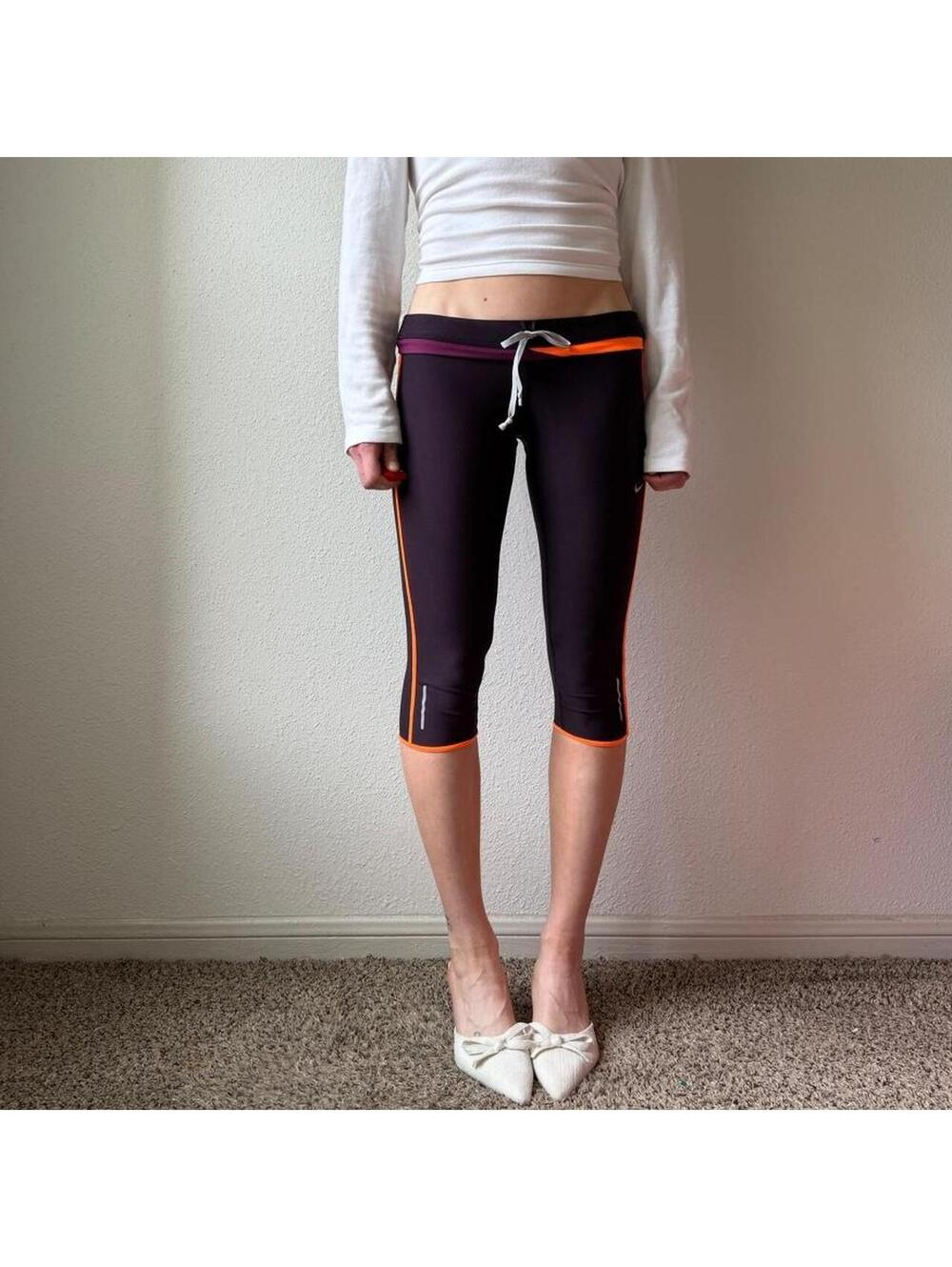 Vintage y2k Nike low rise skinny leg purple &orange cropped athletic wear capris